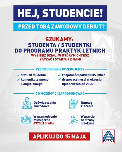 Program płatnych Praktyk Letnich dla studentów proponuje ALDI